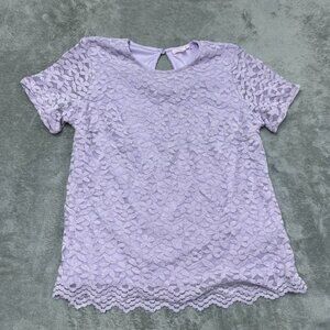 Teddi Rose Lavender Lace Short Sleeve Blouse Size M Floral Design d0637